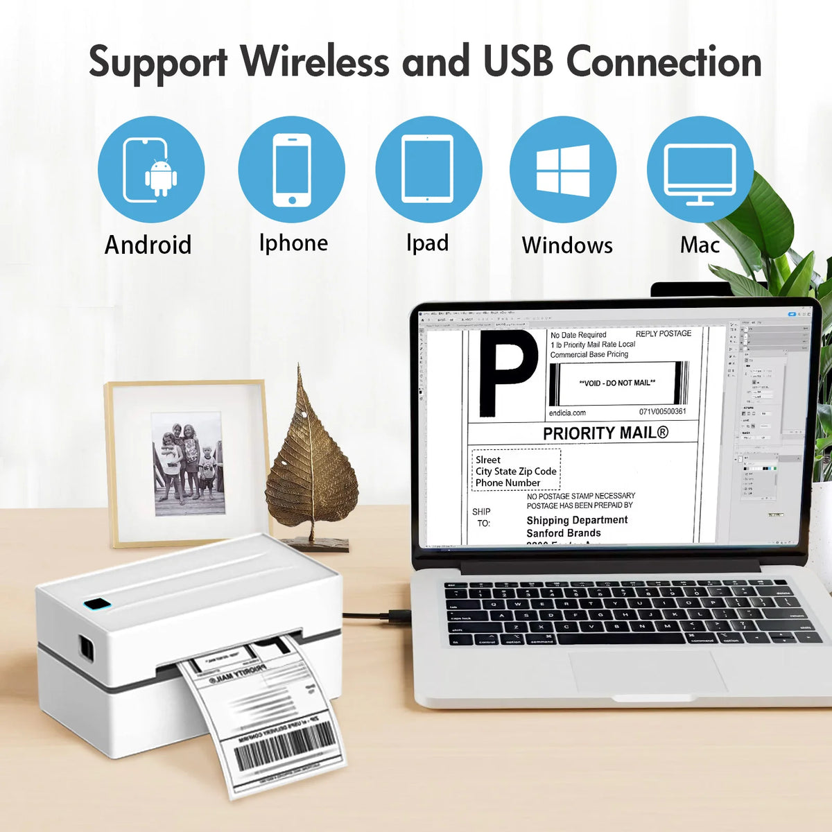 Portable Bluetooth Thermal Label Printer for 4x6 Shipping Labels, 203 DPI
