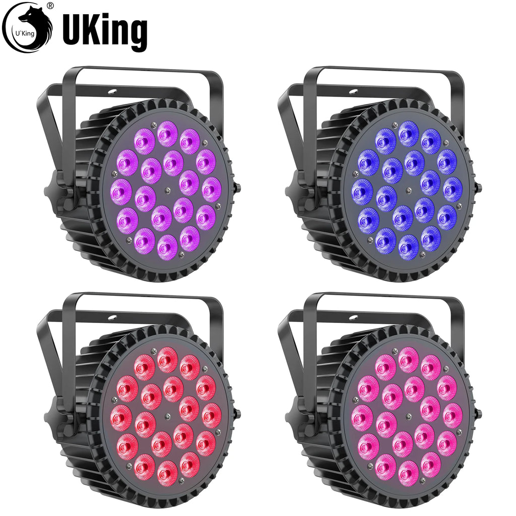 U'King 1/2/4Pcs 200W Par Lights RGBWA+UV 18 LEDs Stage Lights DMX512 Par Can DJ Lights For Wedding Party Disco KTV Bar Nightclub