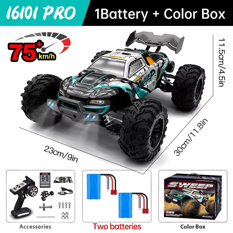 16101 Pro 1:16 75KM/H 4WD RC Car With LED Light 2.4G Remote Control Cars High Speed Drift Monster Truck for Children Gift