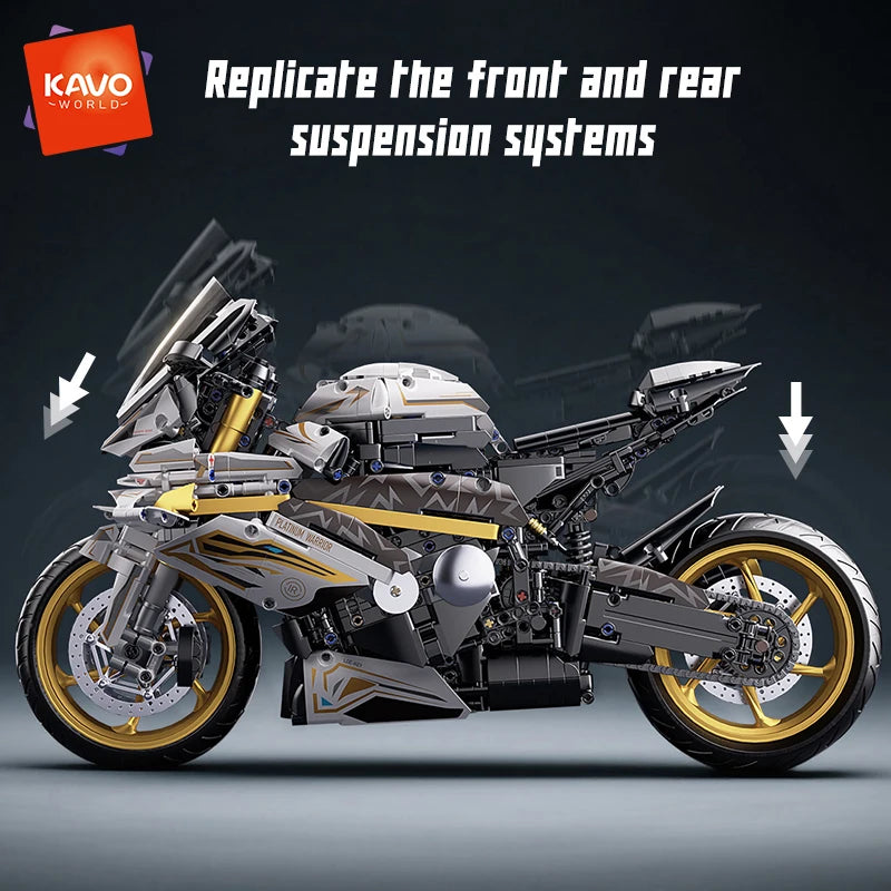 KAVOWORLD 1:5 Motorcycle Desktop Ornament Building Blocks Set 2045PCS Technic Motorbike Model Kit Sport Bike Bricks Boy Toy Gift