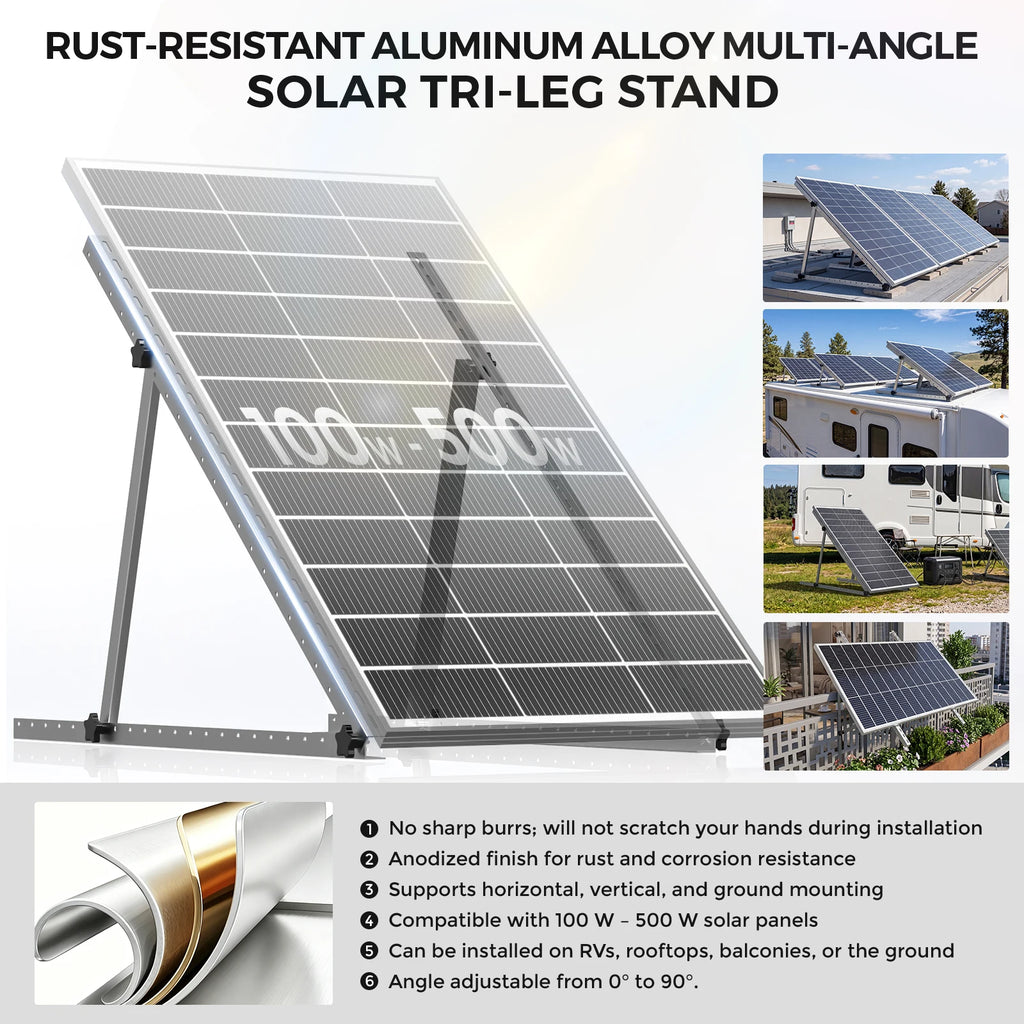 47/45 Inch Upgraded Adjustable Solar Panel Tilt Mount Bracket Foldable Tilt Legs Stand Supports 100‑500W Solar Panels 1/2/4 Pack for Roof RV Boat
