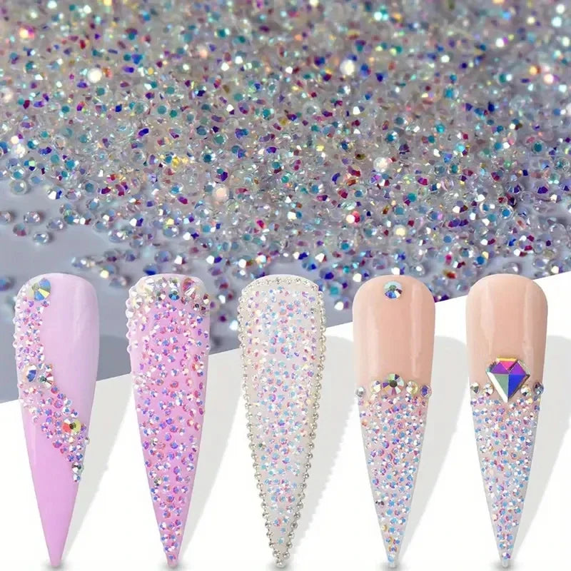 1Bag Aprox.1400Pcs Mini Nail Rhinestones Micro 1.2mm Nail Sand Pixie Crystals Iridescent AB Bling Tiny Sugar Beads Nail Charms