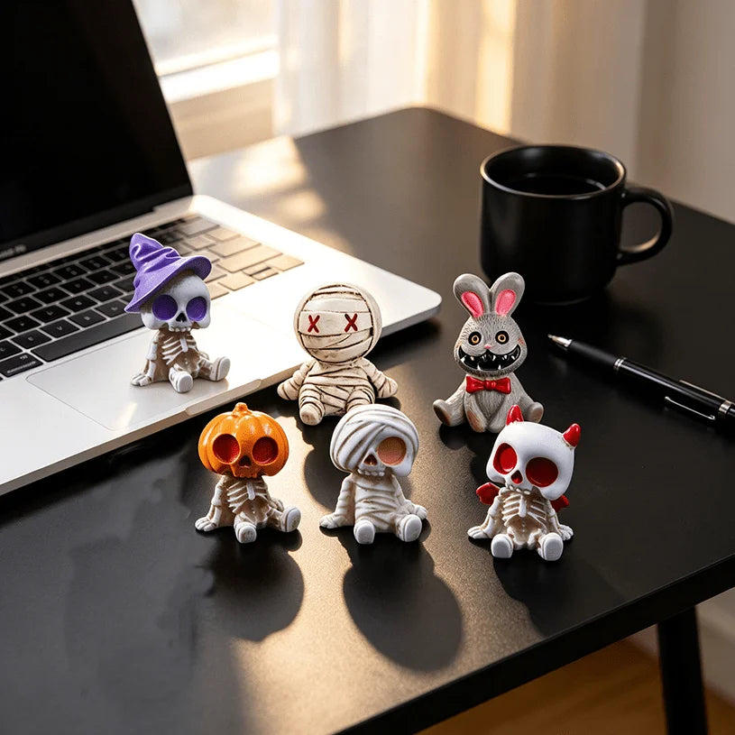 6-Piece Halloween Miniature Resin Figurines, Skeleton and Mummy Statues for Decor
