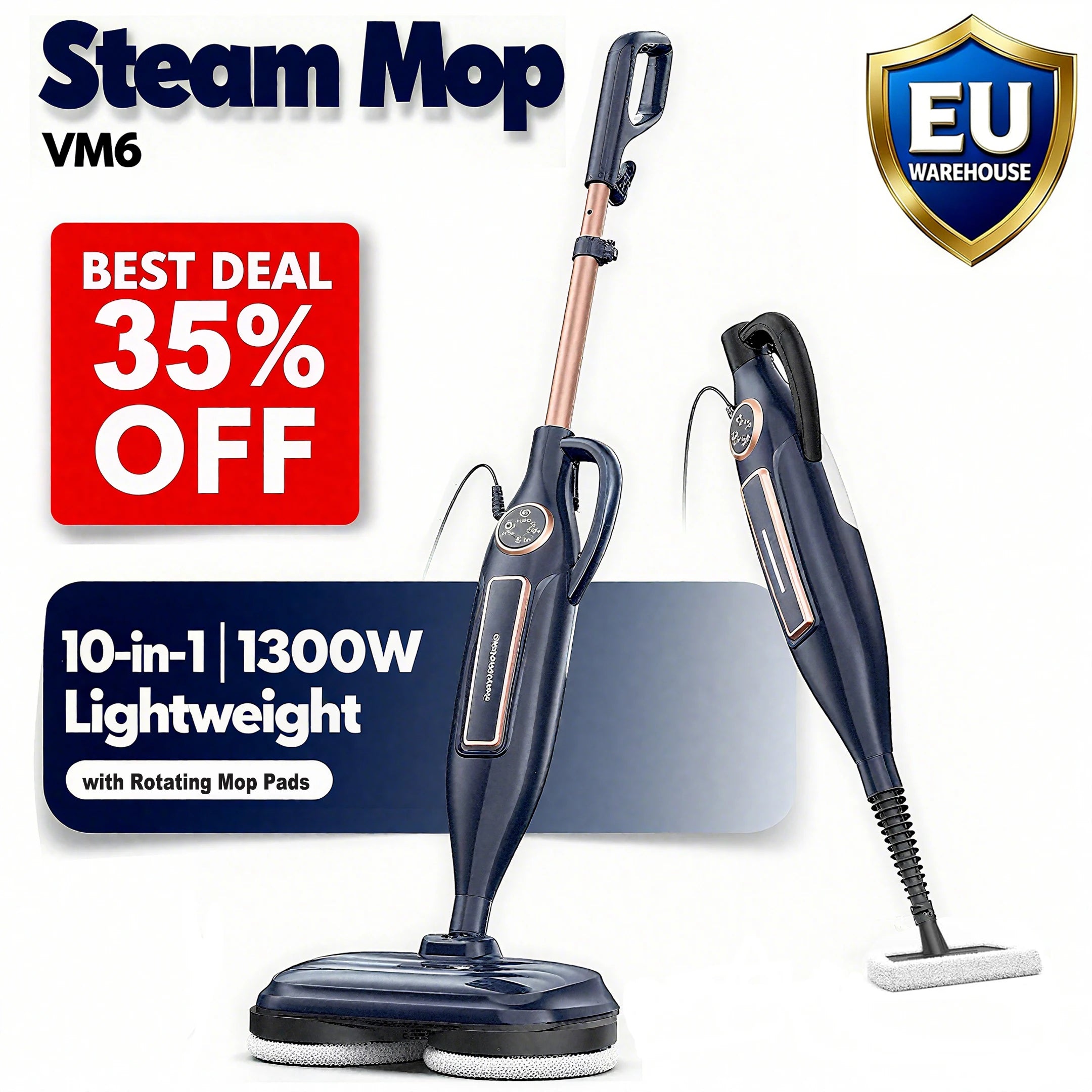INSE VM6 Steam Mop Cleaner with Rotating Mop Pad 1300W Powerful Floor Steamer 10 in 1 Lightweight Spin Mop for Home Hardwood Laminate Tile