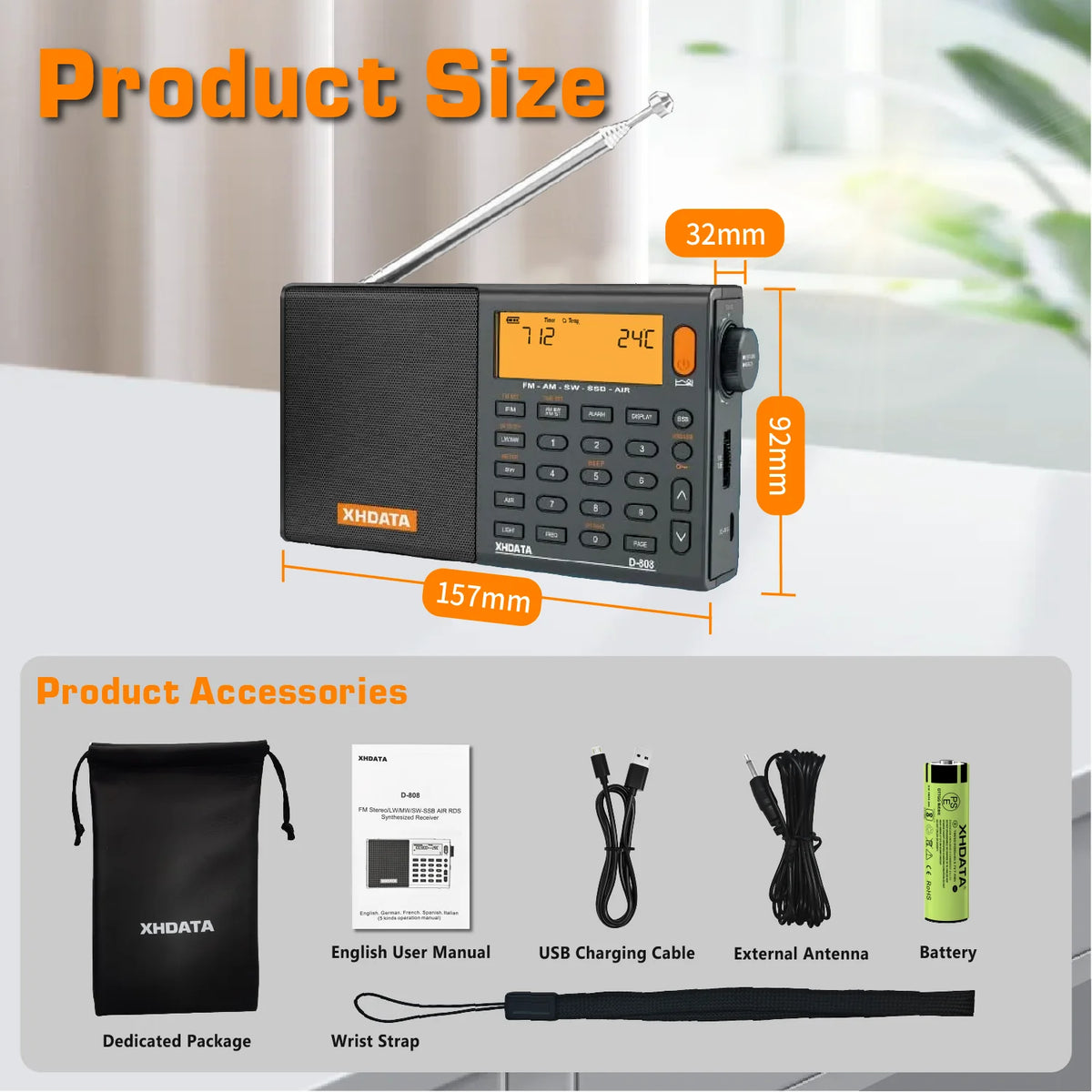 XHDATA D-808 Portable AM/FM/SW/SSB/AIR Radio with RDS