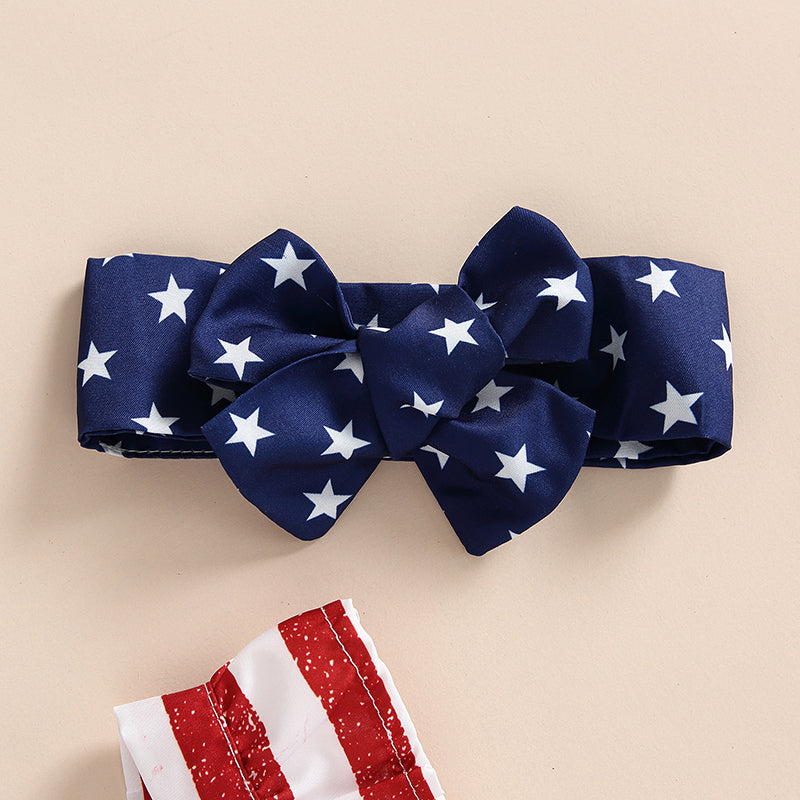 Infant Baby Girl Patriotic Ruffle Bodysuit and Headband Set, Sleeveless Summer Outfit