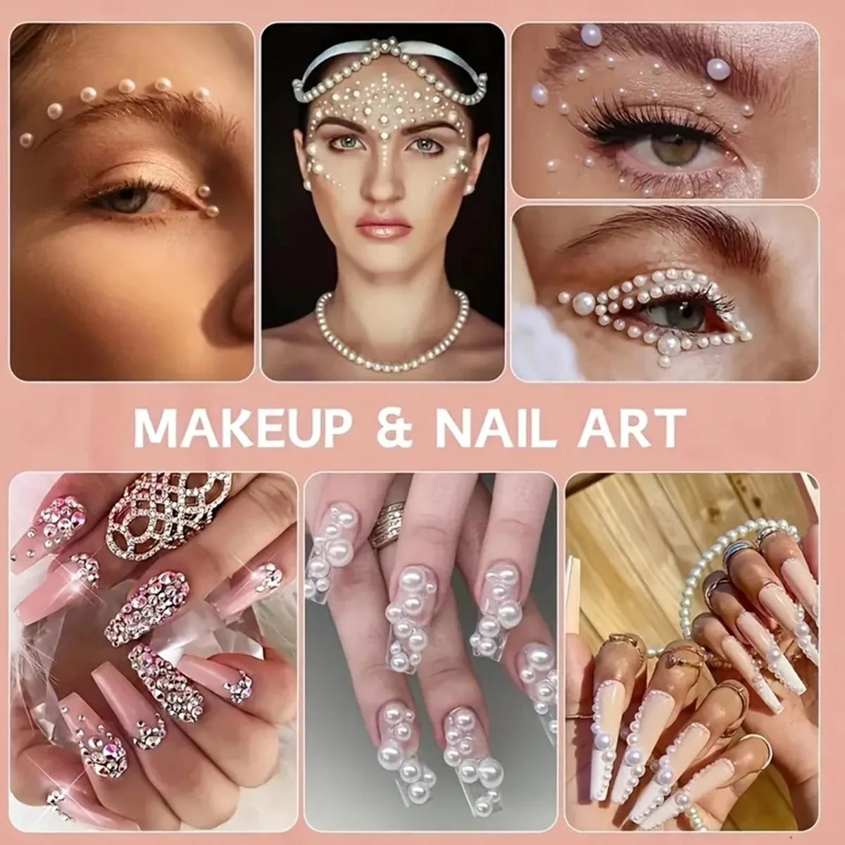 24 Grid Semi-circle Flat Bottom Imitation Pearl Nail Decoration Size White Gold Silver Beige Pink Multiple Color Mix DIY Nail