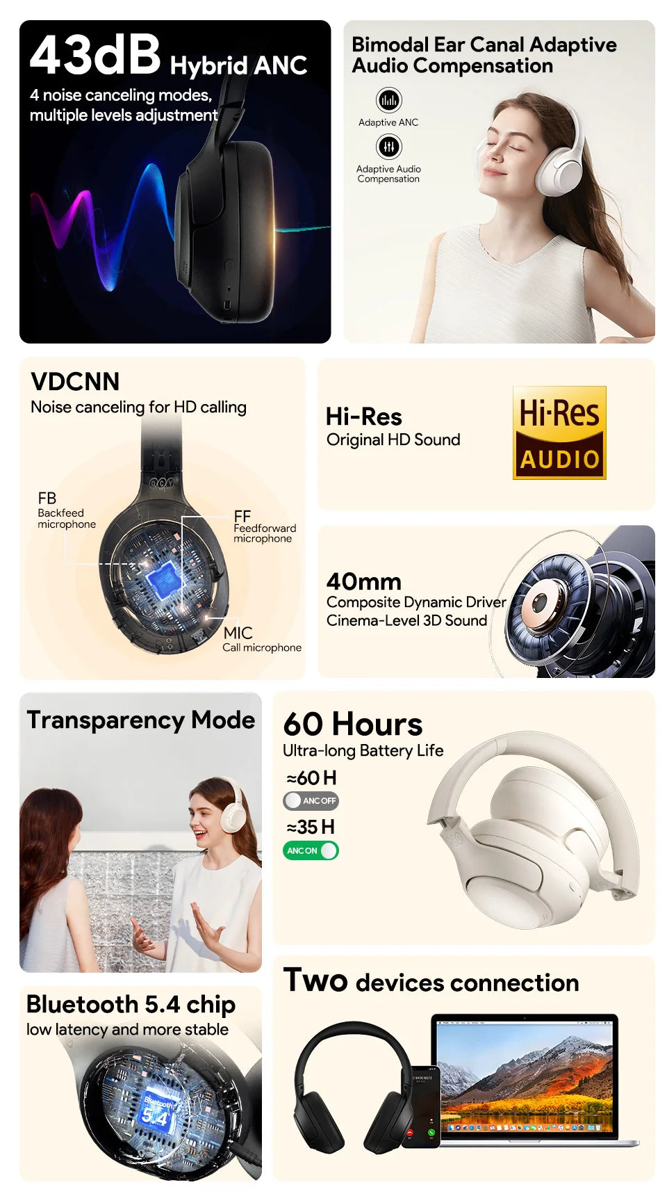 QCY H3 ANC Over-Ear Wireless Headphones