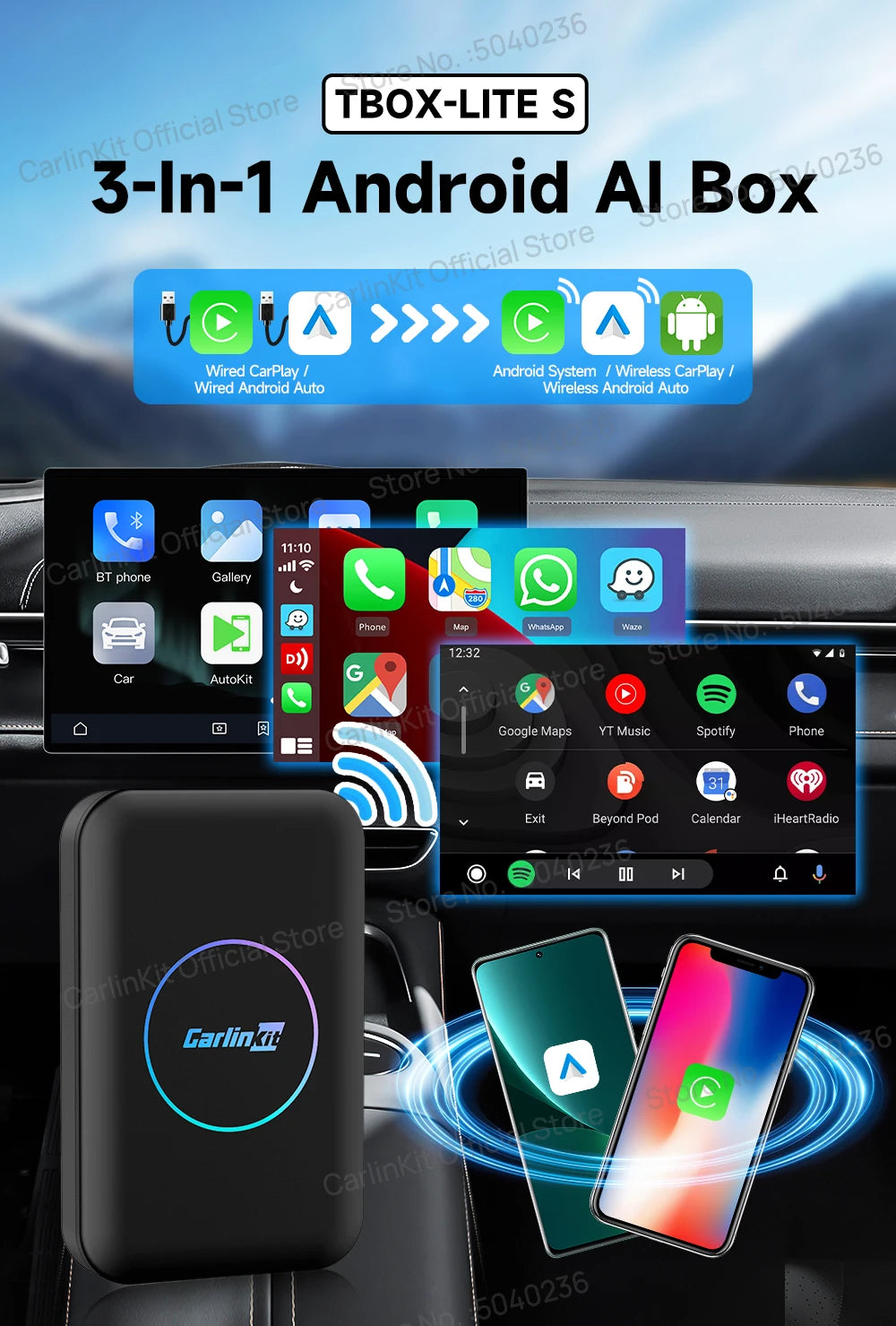 2026 CarlinKit Android TV Box LITE CarPlay Android Auto Wireless USB Adatper Support Netfilx Youtube Spotify For Car Multimedia