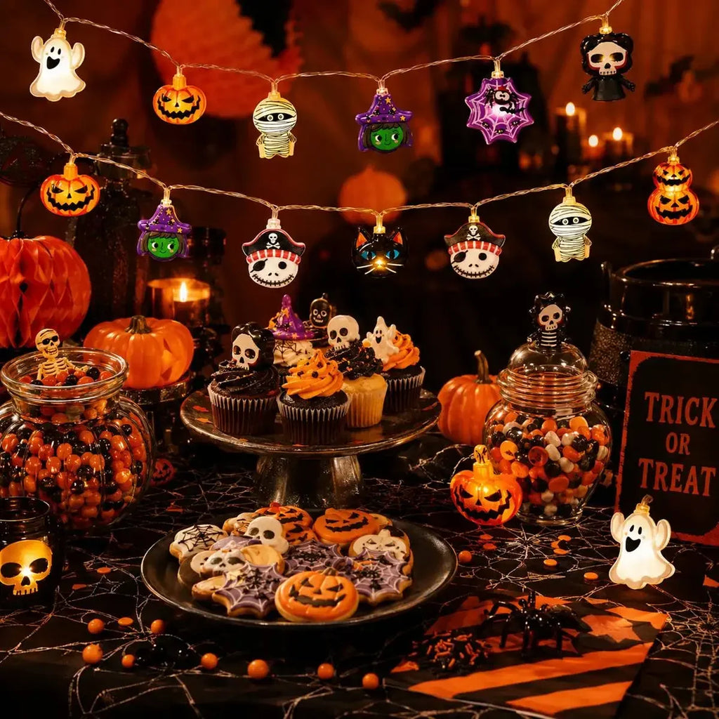 Halloween LED String Lights, Ghost, Pumpkin and Skeleton Fairy Lights for Holiday Decor