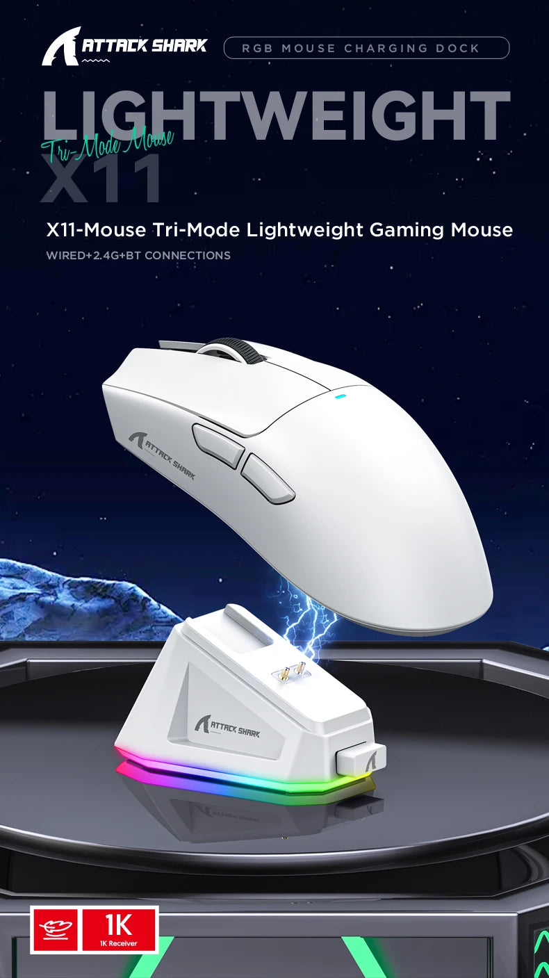 X11 Lightweight Wireless Gaming Mouse with RGB Backlight Charging, Up to 22K DPI, PAW3311 Optical Sensor, HUYU Swit