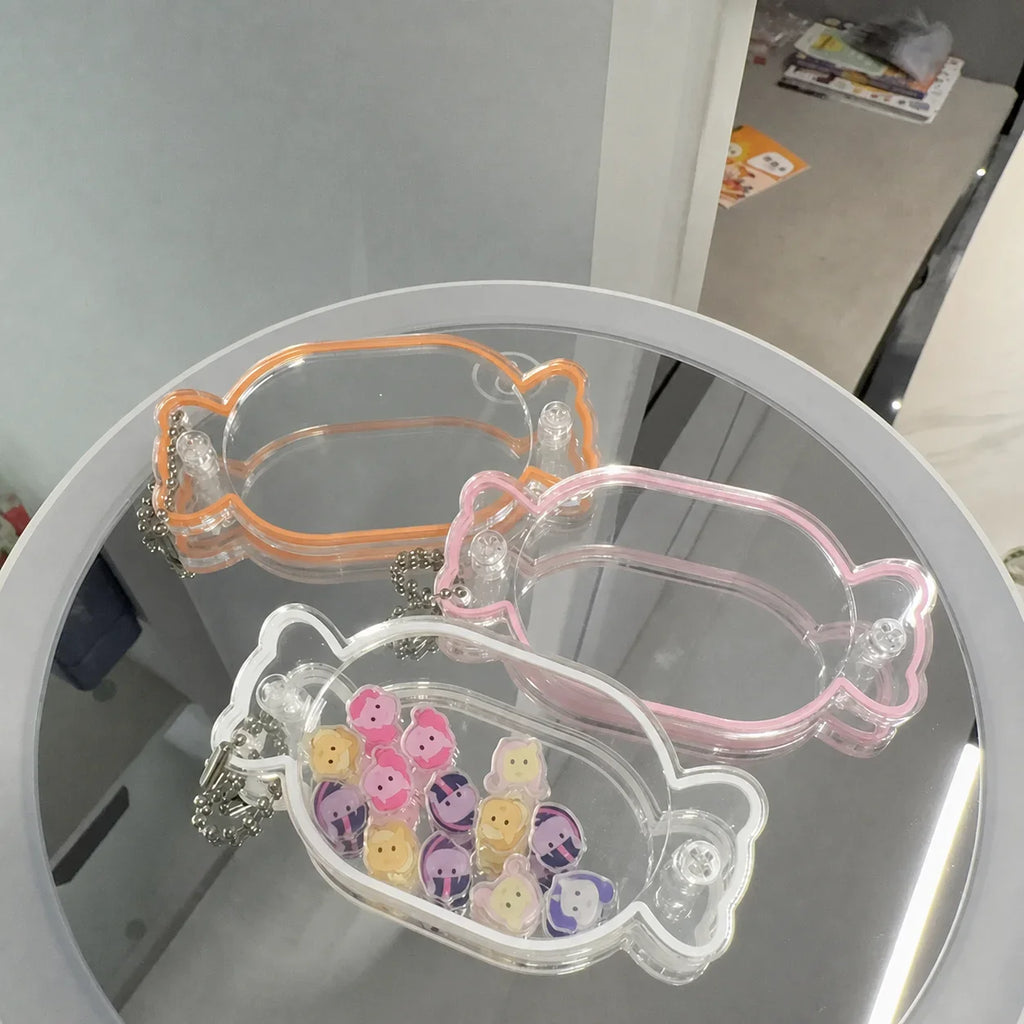 Candy Shape Acrylic Shaker Keychain Clear DIY Charm Pendant with Colored Edge Gift for Bag Keychain Jewelry Making