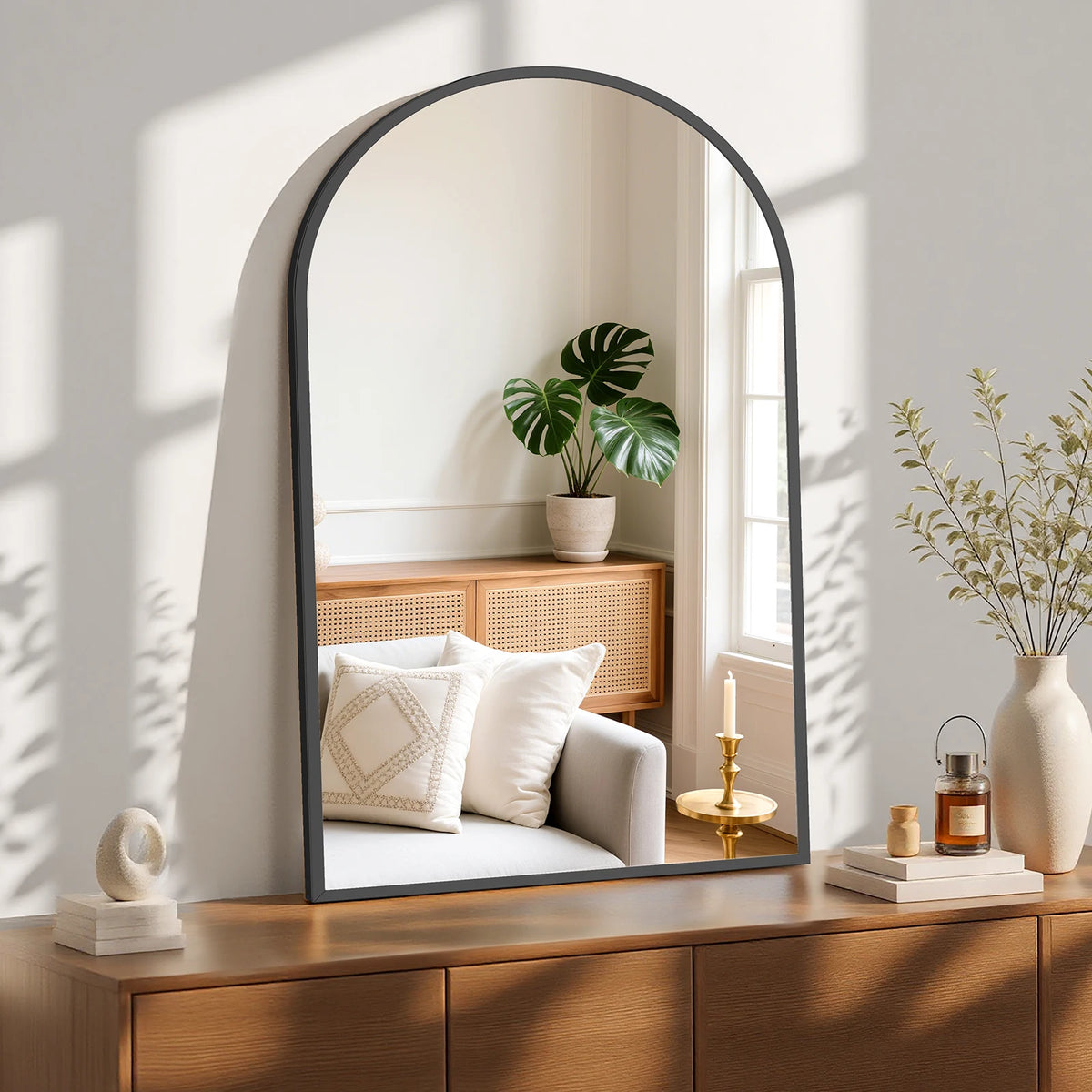 MCQ Arched Bathroom Mirror Over Sink Wall Mounted Aluminum Alloy Frame Horizontal Vertical Hanging Modern Vanity Mirror for Home