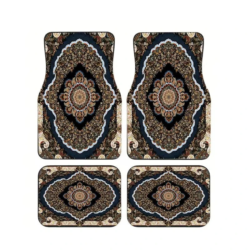 Red Bohemian Paisley Car Floor Mats, 4-Piece Universal Anti-Slip Auto Carpet Set