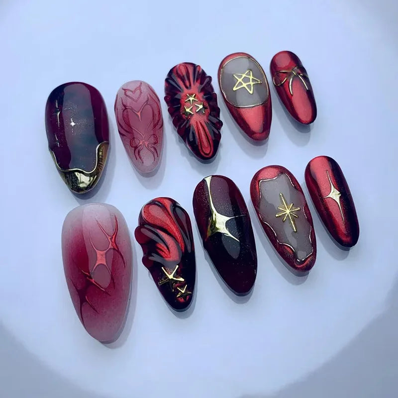 24Pcs Almond Press On Nails, Full Coverage False Nails (Random Style)