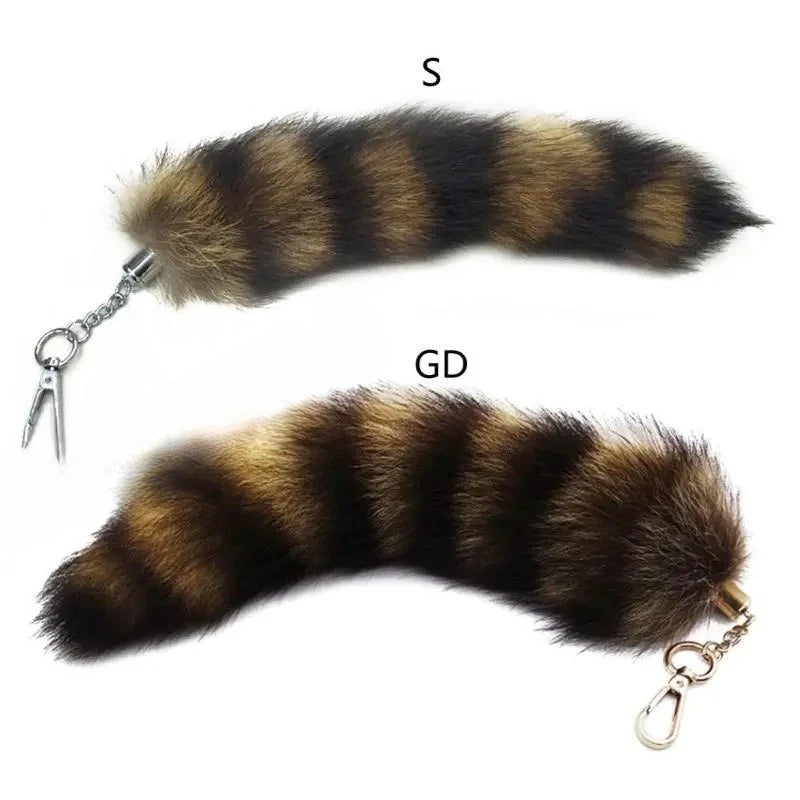 Fluffy Faux Fur Tail Keychain, 25cm Bag Charm for Backpacks and Keys