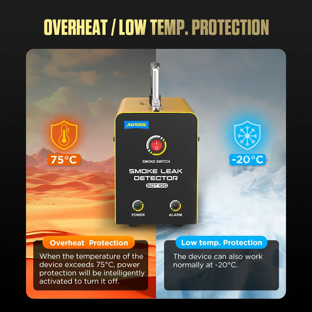 AUTOOL SDT100 Automotive Smoke Leak Detector 12V Smoke Machine EVAP Pipe Smoking Generator Pipe Leakage Analyzer Diagnostic