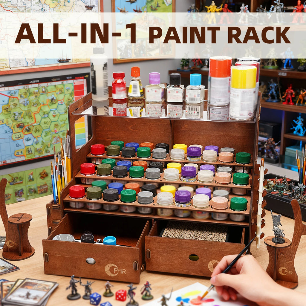 OPHIR Model Paint Organizer Wooden Paint Rack with Brush holder and Craft Tool Storage with Miniature Handle MG063UP