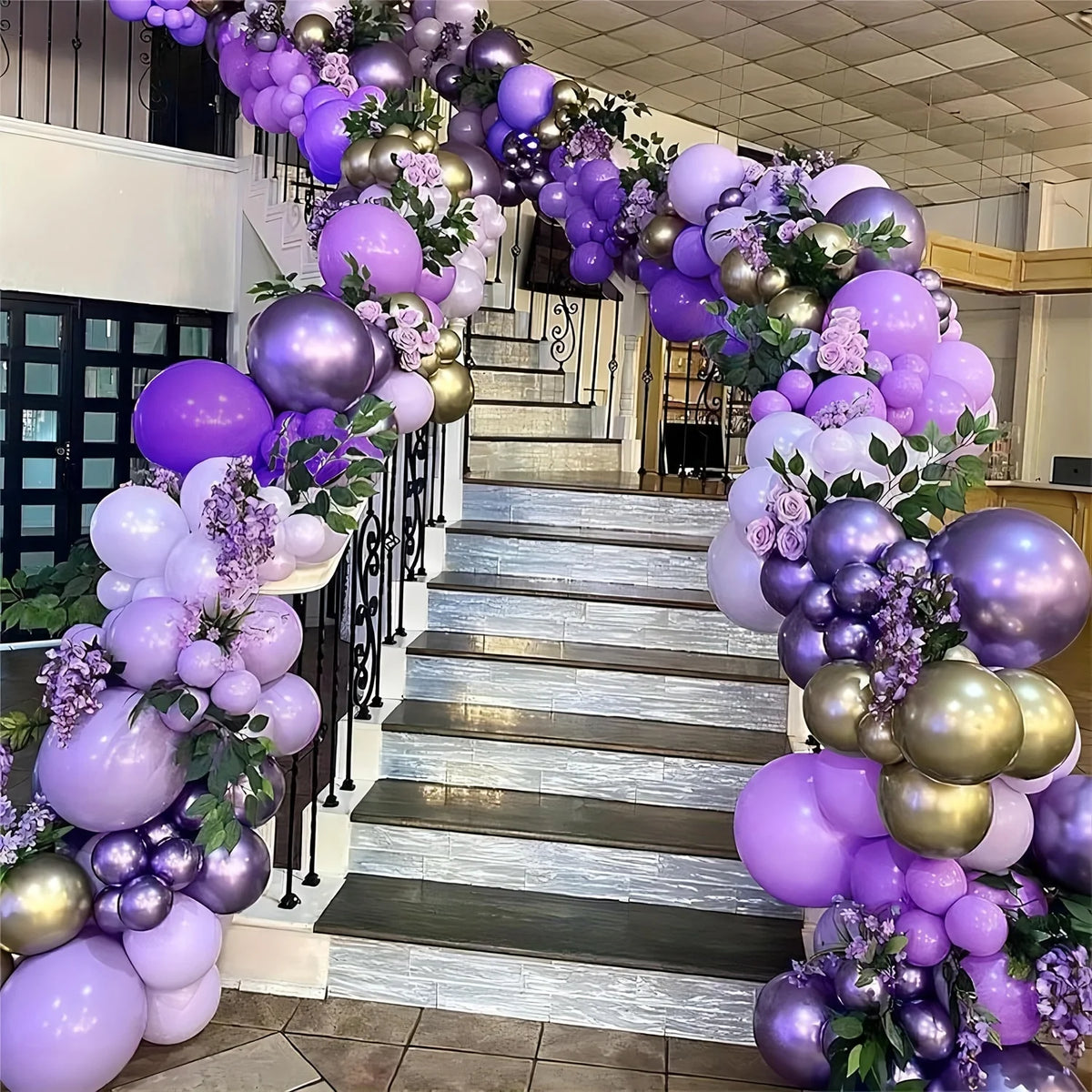 Purple and Gold Balloon Garland Arch Kit, 140 Pieces