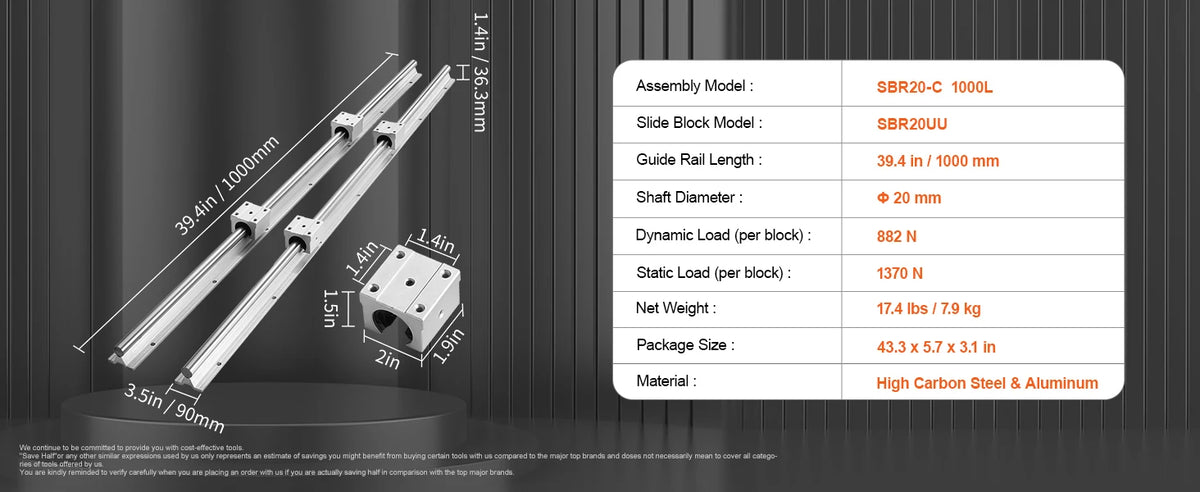 SucceBuy SBR Linear Guide Rail Set with Bearing Blocks