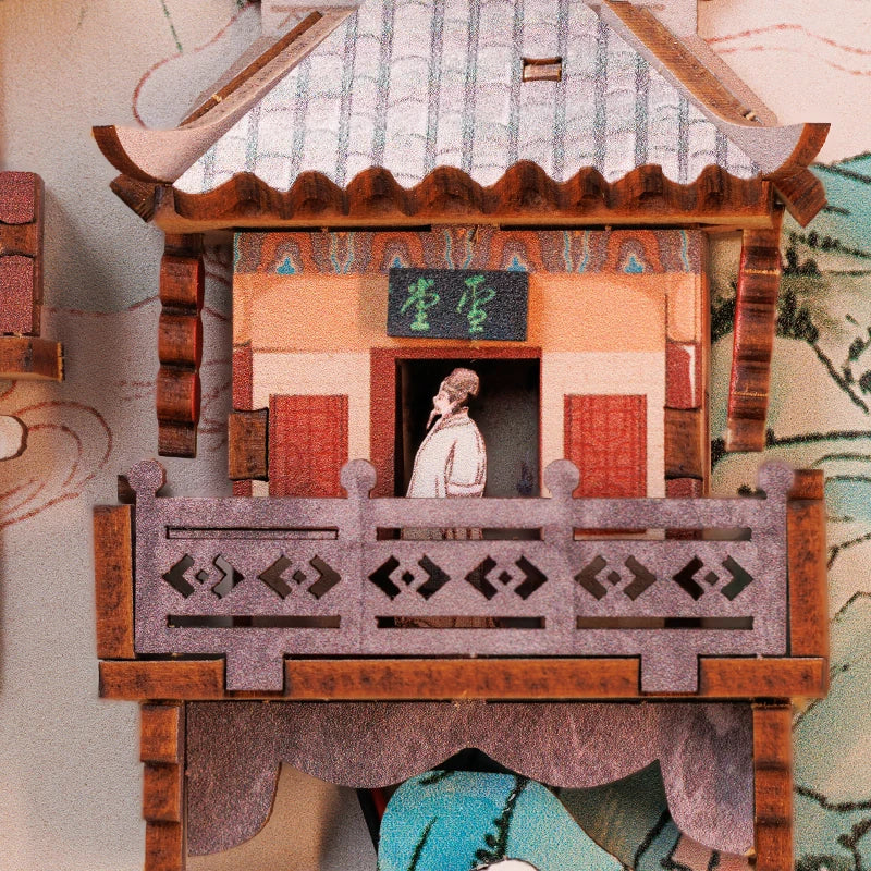 CUTEBEE Antiquity Book Nook Chinese Style Doll House Kit with Touch Light Dust Cover Bookshelf Insert Toy Su Dongpo's Life