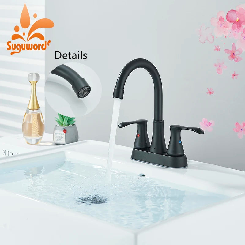 Black 4-Inch Centerset Bathroom Sink Faucet, 2 Handles