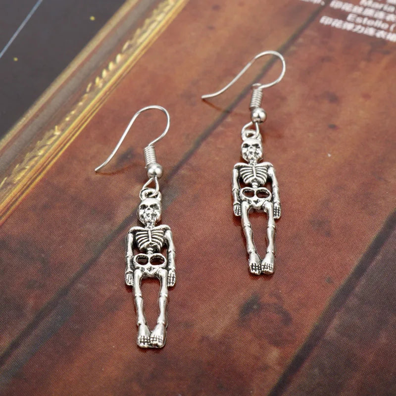 Punk Halloween Earrings for Women, Spooky Skull and Skeleton Dangle Drop Earrings