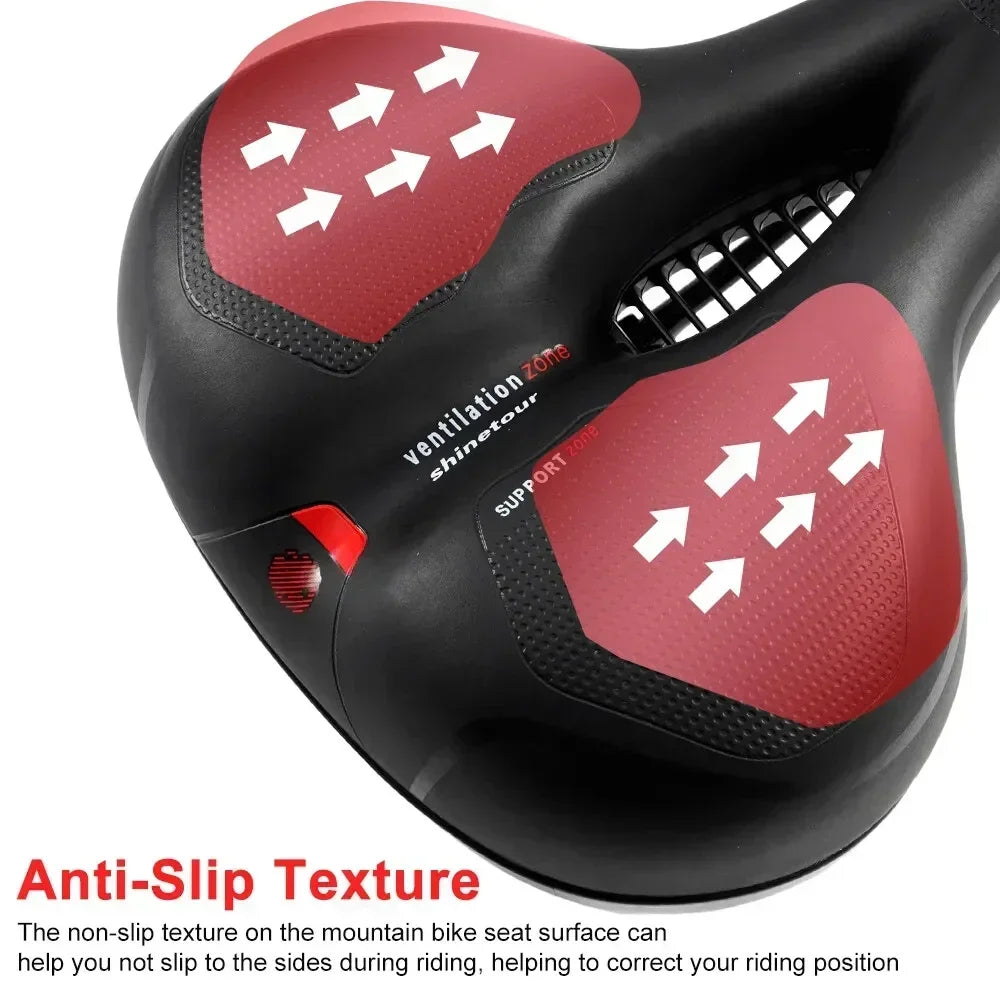 Hollow Breathable Bike Seat Cushion Widened Soft Bicycle Saddle With Taillight for Mountain & Road Cycling