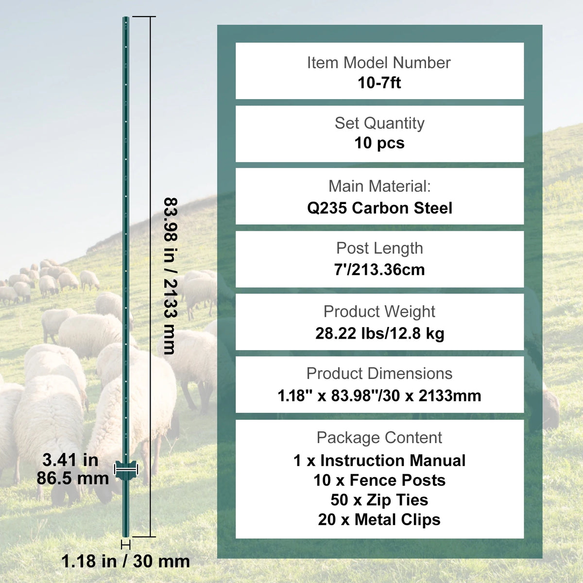 SucceBuy Fence Post T-Post Heavy Duty Metal Fence Post Sturdy Steel Fence Stakes for Garden Yard Lawn Farms Outdoor Wire Fencing