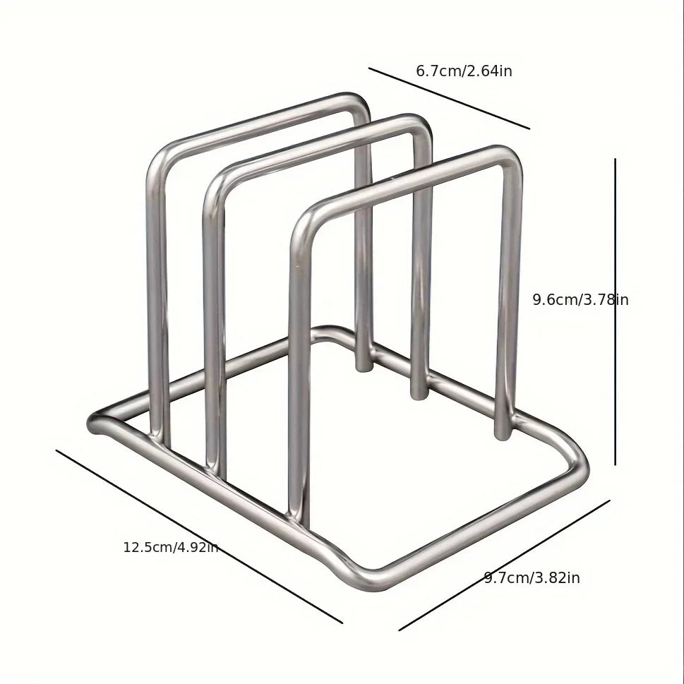 Stainless Steel Pot Lid and Cutting Board Organizer, Space-Saving Kitchen Rack
