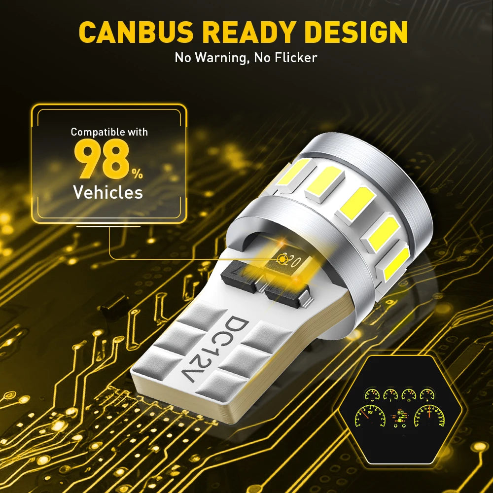 AUXITO 2Pcs W5W T10 LED Light Bulbs Canbus Error Free 18SMD 3014 Chip Ultra Bright Auto Lamp Interior Lighting 12V White