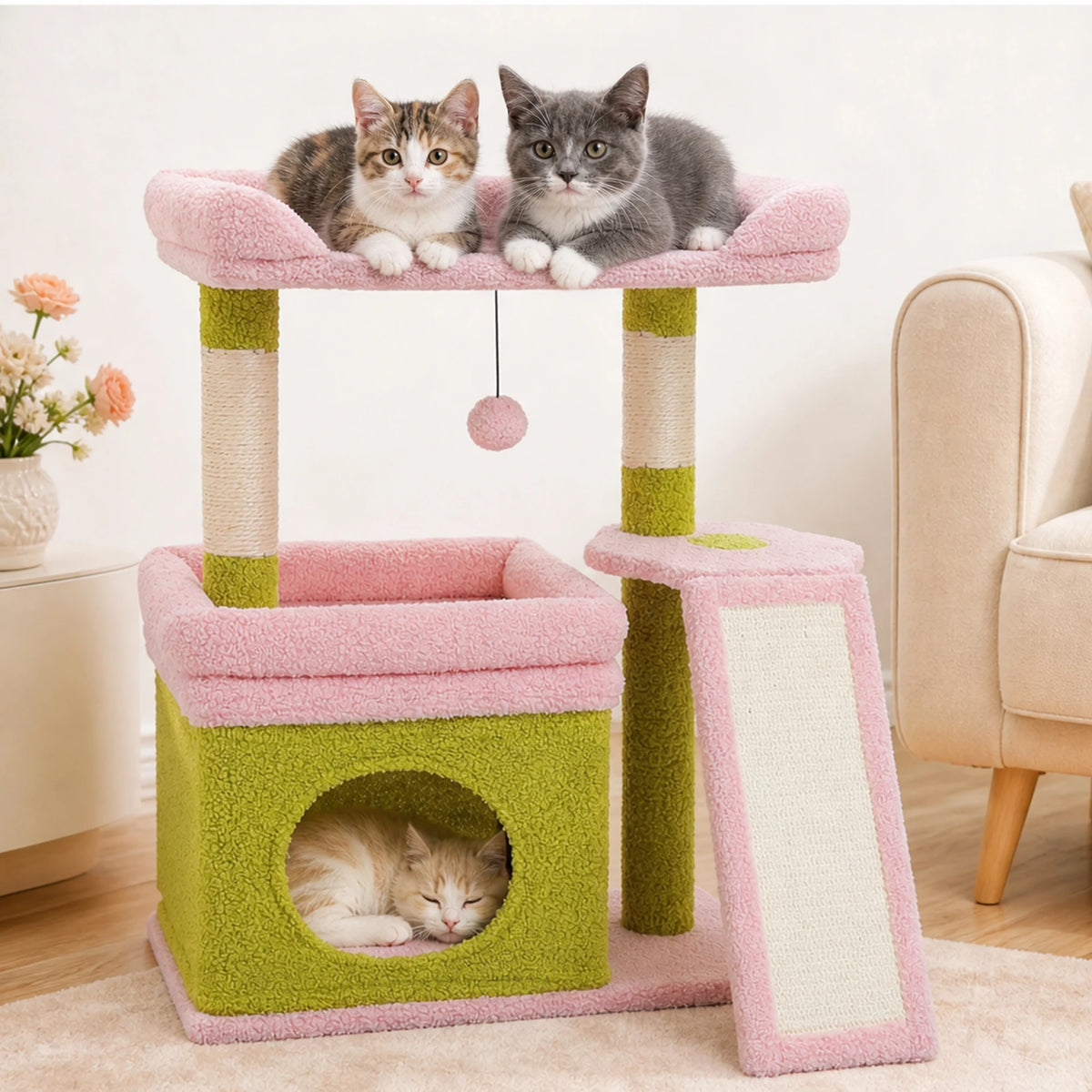 Small Cat Tree for Indoor Cat Tower with Sisal Scratching Post and Pad Wide Top Perch Large Cat Condo Cat Scratchers Cat Toys