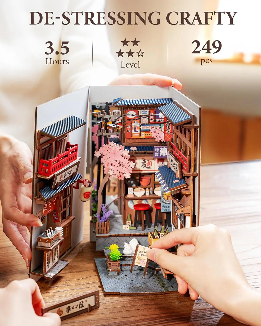 Sakura Wine Alley DIY Booknook with Lights DIY Miniature Dolls House Kit 3D Wooden Puzzle Bookend Bookshelf Decor Gift