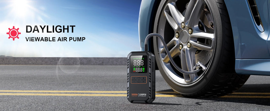 4-IN-1 Car Jump Starter with Air Compressor Peak 5000A Auto Battery Booster 150PSI Air Pump Portable Power Bank Tire Inflator