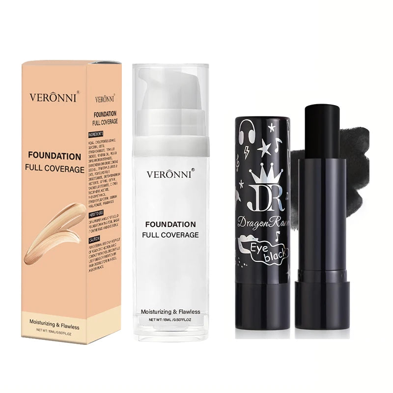 White Liquid Foundation And Black Lipstick Halloween Cosplay Set,Suitable for Adults,Matte Finish,Long-Lasting for All Skin Type