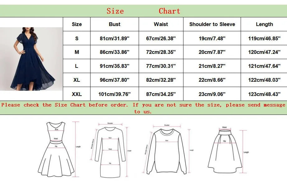 Women's Chiffon V-Neck A-Line Long Dress, High Waist Short Sleeve Evening and Cocktail Dress
