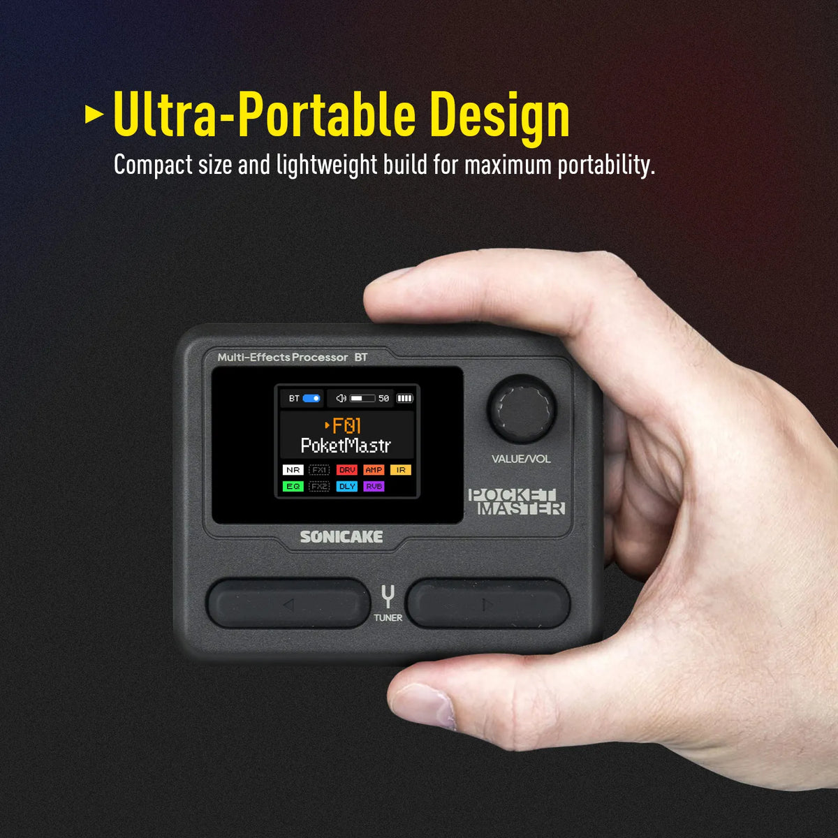 SONICAKE Local Pocket Master Compact Guitar Bass Amp 100+ Multi-Effects Pedal APP Control 1.77' LCD Color Screen QME-10