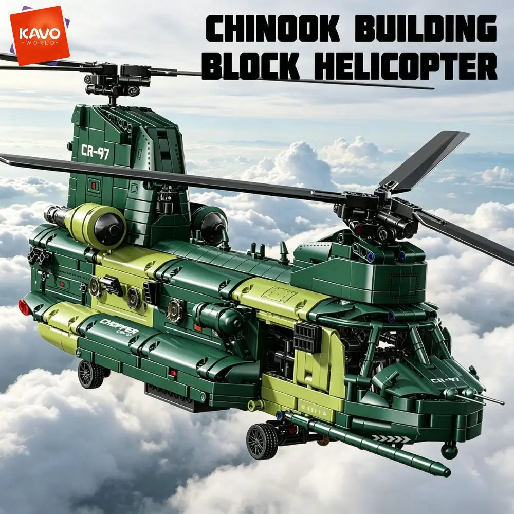 KAVOWORLD 1826PCS Chinook Tandem Rotor Military Transport Helicopter Building Blocks Model Aircraft Bricks Toys Kit Ideal Gift for Military Fans Movable Rotors Gear Linkage Opening Cargo Door Home Desk Display Christmas Birth