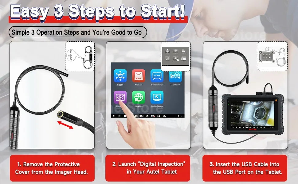 Autel MaxiVideo MV108S Camera MV108S Endoscope Inspection Tool 1920x1080 Resolution 8.5mm/0.33" Digital Inspection Camera