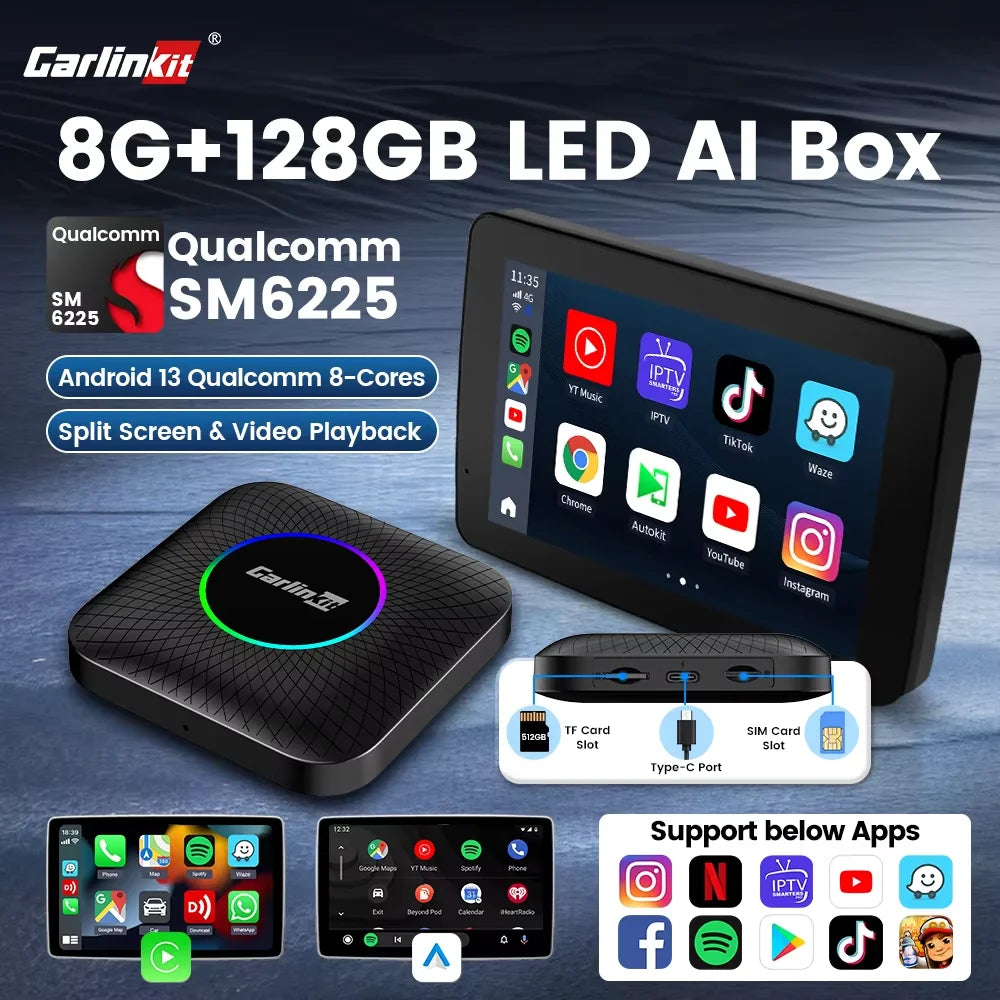 CarlinKit 128GB LED Wireless CarPlay AI Box