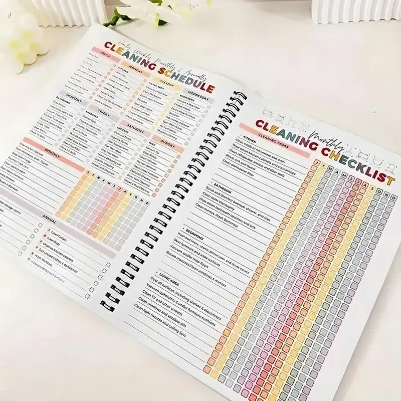 Cleaning Planner, House Cleaning Schedule Journal, Household Chores Organizer Book, Spiral Bound Home Decluttering Notebook