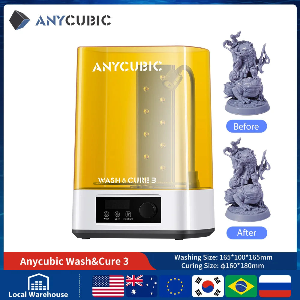 ANYCUBIC Wash & Cure 3 Curing Washing Machine For SLA LCD Resin 3D Printer For Photon Mono 4/4 Ultra Cleaning Size 165*100*165mm