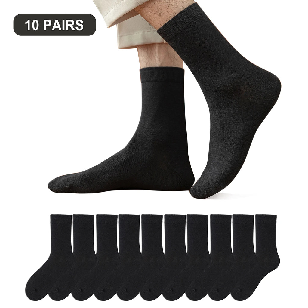 10-Pack Men's Cotton Dress Socks, Soft Breathable Business Crew Socks, US Size 6-10