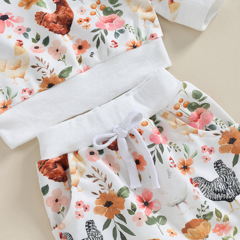 Autumn Toddler Baby Girl Fall Clothes Set Flower Print Long Sleeve Tops Elastic Waist Pants Outfit Clothes