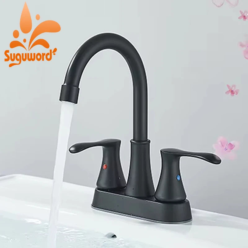 Black 4-Inch Centerset Bathroom Sink Faucet, 2 Handles