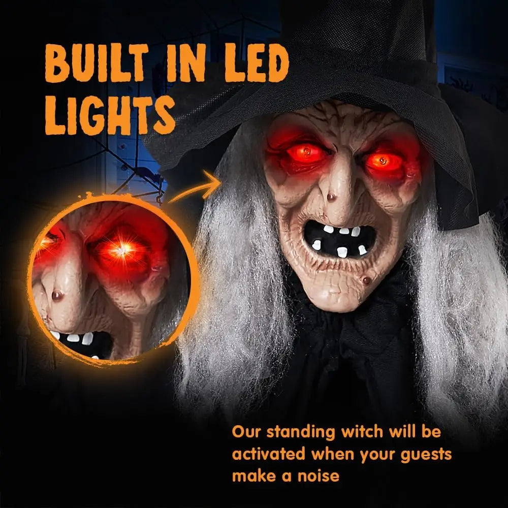 Halloween 72 in Animated Witch with Cane, Sound Activated with Creepy Lights