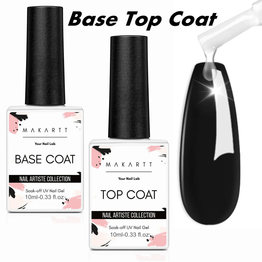 Gel Top Coat and Base Coat Set, No Wipe Shine Finish Soak Off Gel Base Top Coat Long Lasting LED Nail Lamp Gel Polish