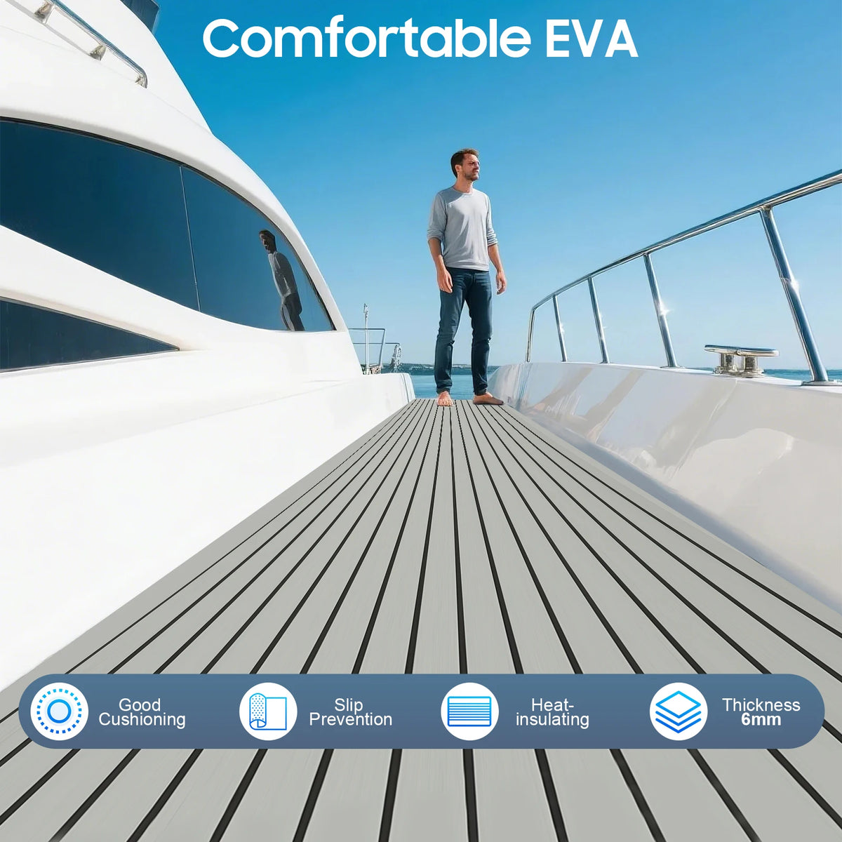 Self-Adhesive EVA Foam Floor Mat 90x240cm Faux Teak Waterproof Boat Decking RV Floor Pad 6mm Thick for Marine Caravan Home Gym