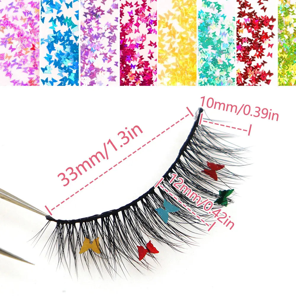 3 Pairs Set Star Butterfly Heart Shaped Sequin False Eyelashes Fairy Wand Party Halloween Christmas Colorful Sequin Eyelashes