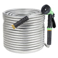 50/100/150FT Stainless Steel Garden Hose With 10-Function Spray Nozzle Kink-Free Metal Water Hose Brass Connectors